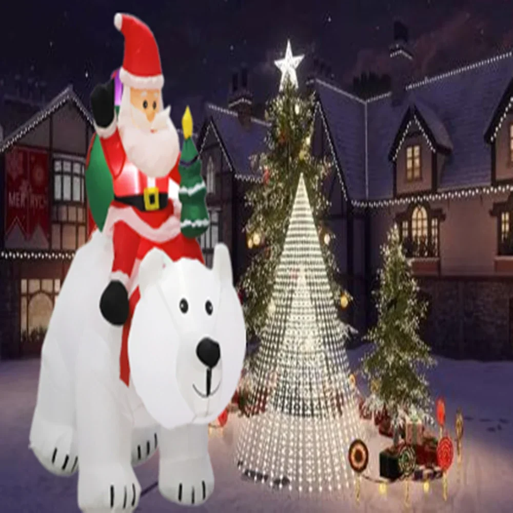 2.1M Inflatable Christmas Claus Riding Shake Head Bear And 1.2m Santa Claus Built-in LED Light Courtyard Garden Xmas Decorati