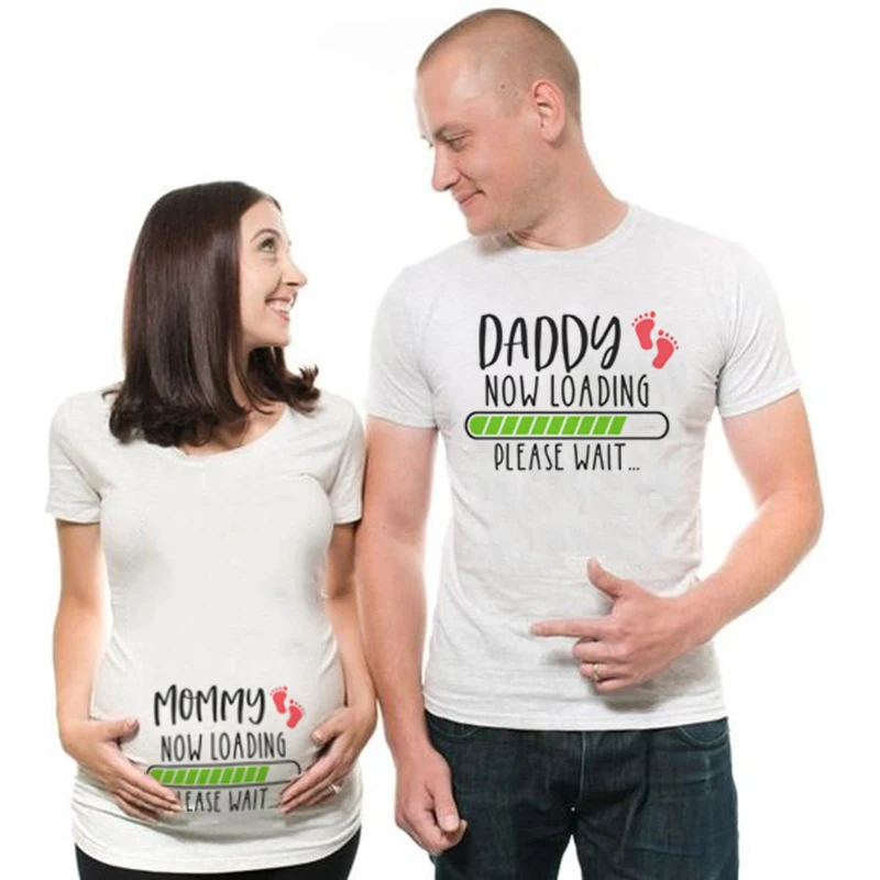 1pcs Mommy Loading Please Wait T Shirt Funny Couple Pregnant Announcement Shirts  Maternity Tshirt