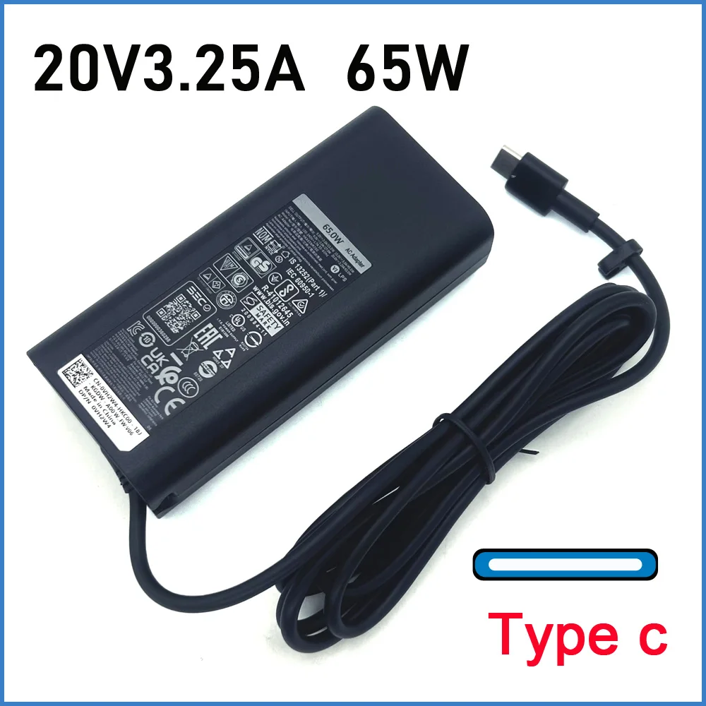 Cargador USB C genuino de 20V 3.25A 65W para Dell Latitude 5285 5320 5420 5520 cable de alimentación adaptador de CA tipo C