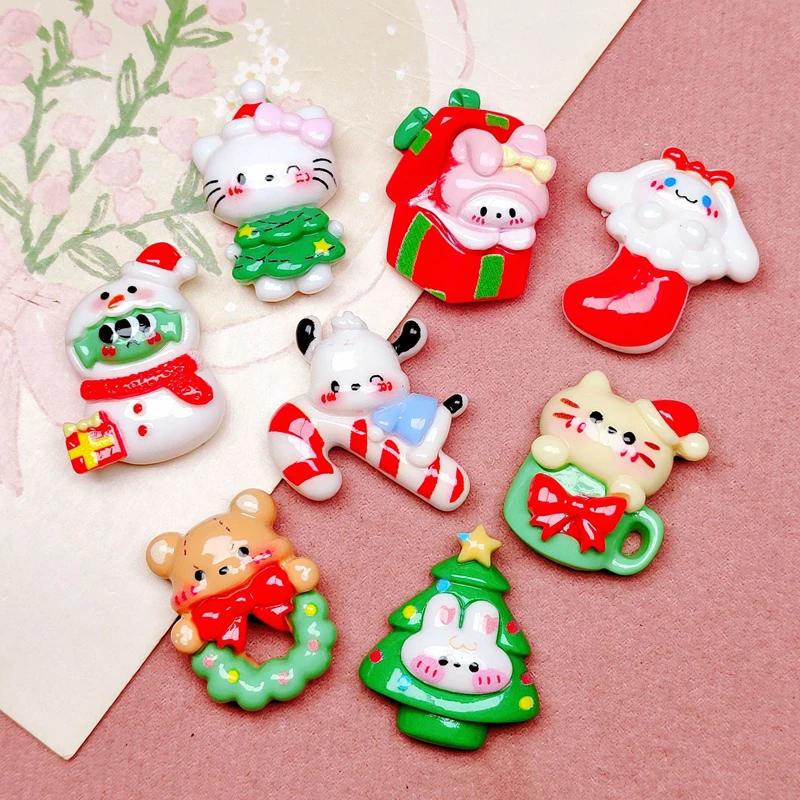 10 Pcs Cartoon Resin Lovely Animal Christmas Series Hairpin Earrings Pendant Scrapbook Craft Diy Miniature Ornament Accessories