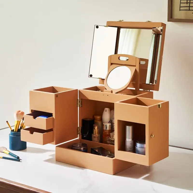 Ящик для хранения японской косметики, настольная полка, средства по уходу за кожей, помада, пылезащитный туалетный столик из цельного дерева, украшения и