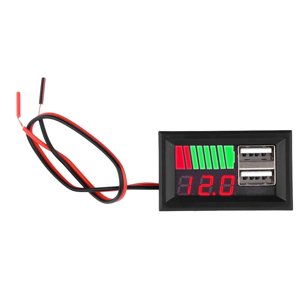 Dual USB Battery Level Indicator Voltmeter Panel 12V Acid 3S Lithium Battery Capacity Tester Meter Detector Monitor For Car