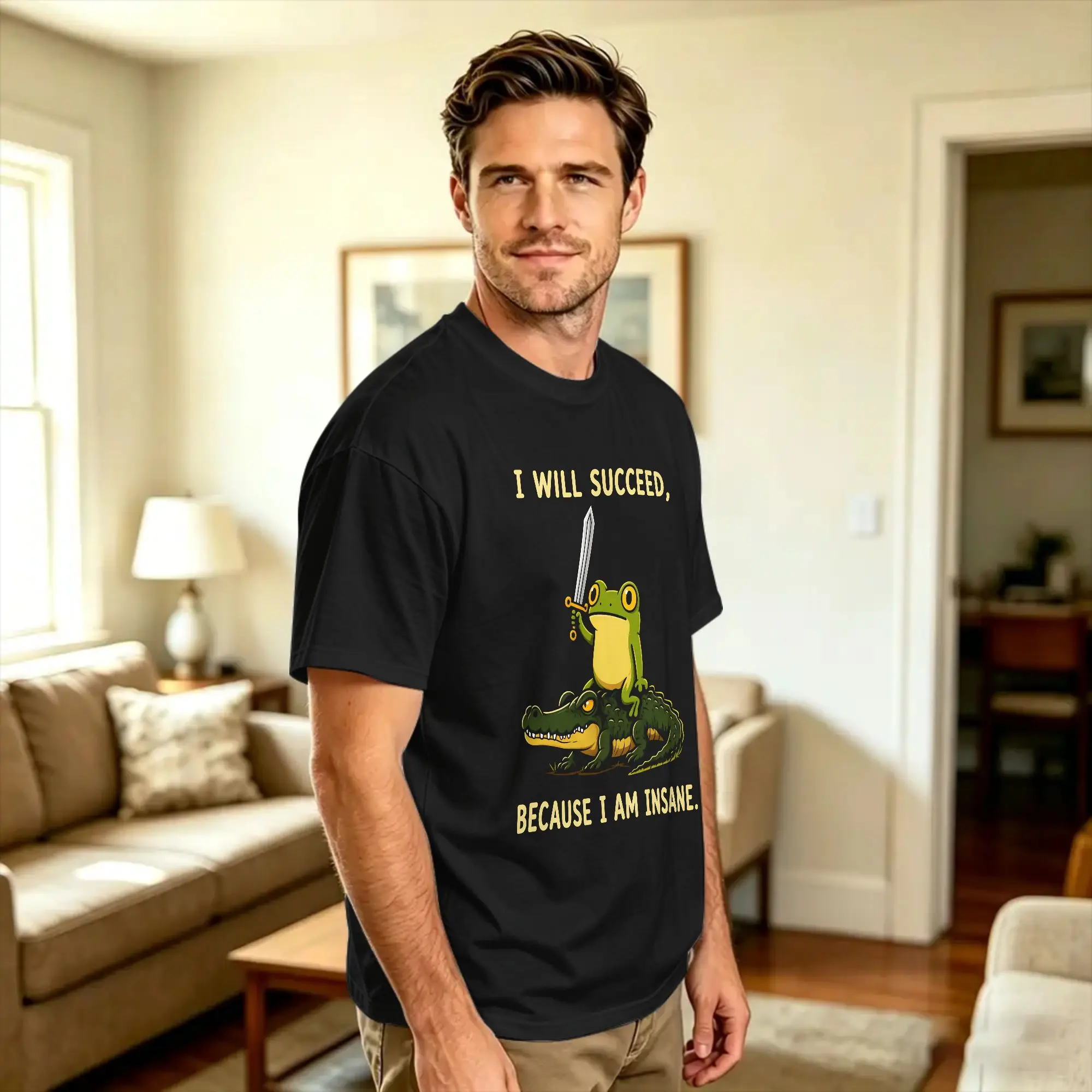 I Will Succeed Because I Am Funny Frog Meme Cotton T Shirt For Men Summer  Y2K Casual T-Shirts Trendy Cool Tees Oversize Tops