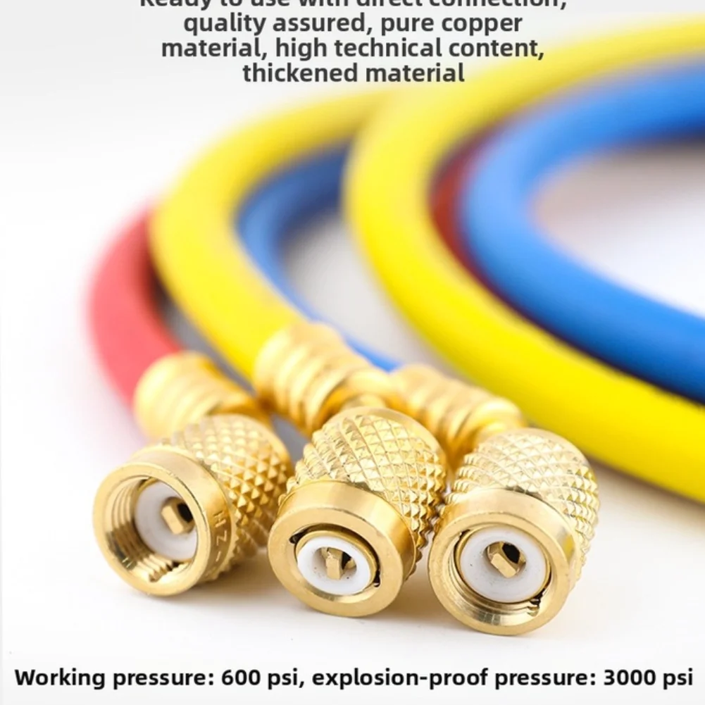 Automotive AC Charging Hose Designed for R134a Dual English Tube Layout Brass Fittings and Reinforced Rubber Body
