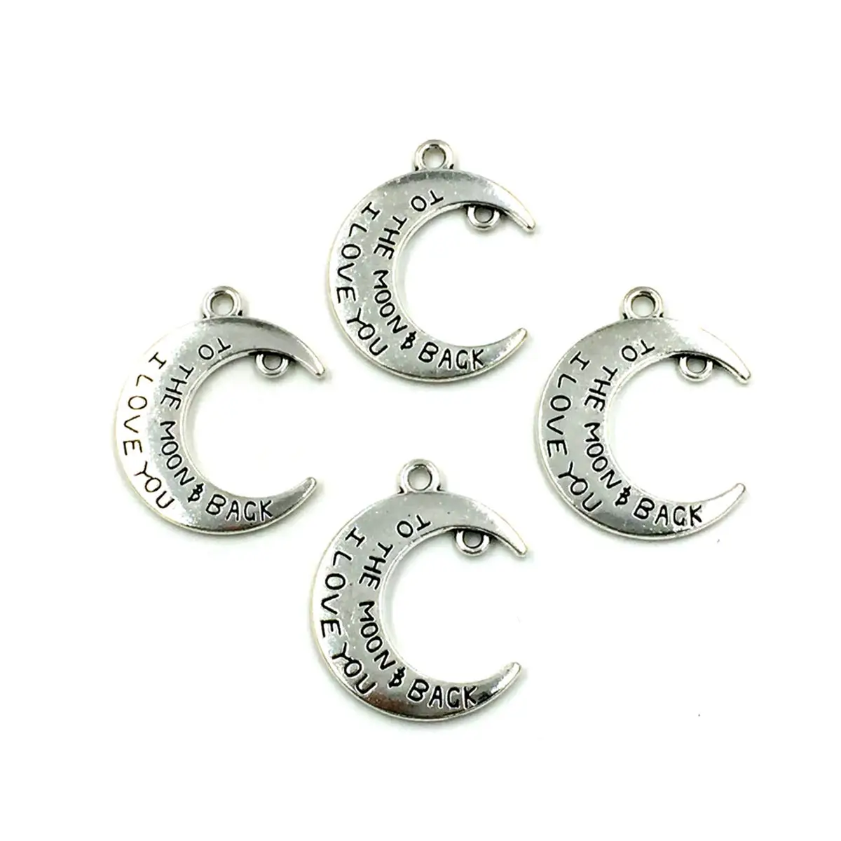 

20PCS Crescent Moon Love Words Engraved Charm Pendant Connectors 34x27mm Handicrafts Necklace Jewelry Making Accessories