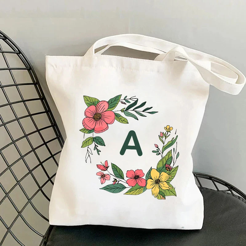 

Garland Letter Printed Canvas Shoulder Storage Bag Organizer Reusable Eco-friendly Shopping Bag Handbag Large Capacity Tote Bags