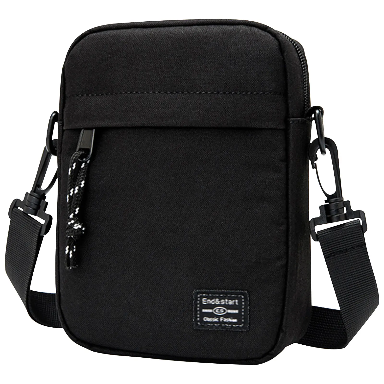 Black Square Shoulder Messenger Bag Shoulder Bag, Simple and Casual Double Zipper Small Wallet,  Adjustable Shoulder Strap