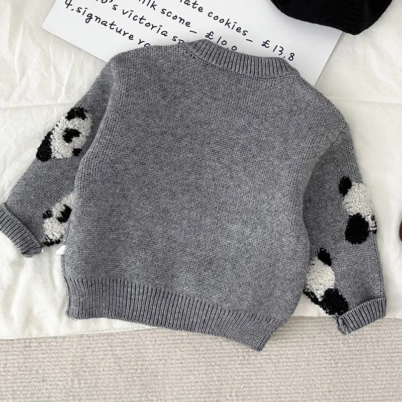 Baby Casual Sweater for Girls Boys Clothes 2023 Autumn Winter New Infant Fashion Knitted Cartoon Panda Long Sleeve Pullover Tops