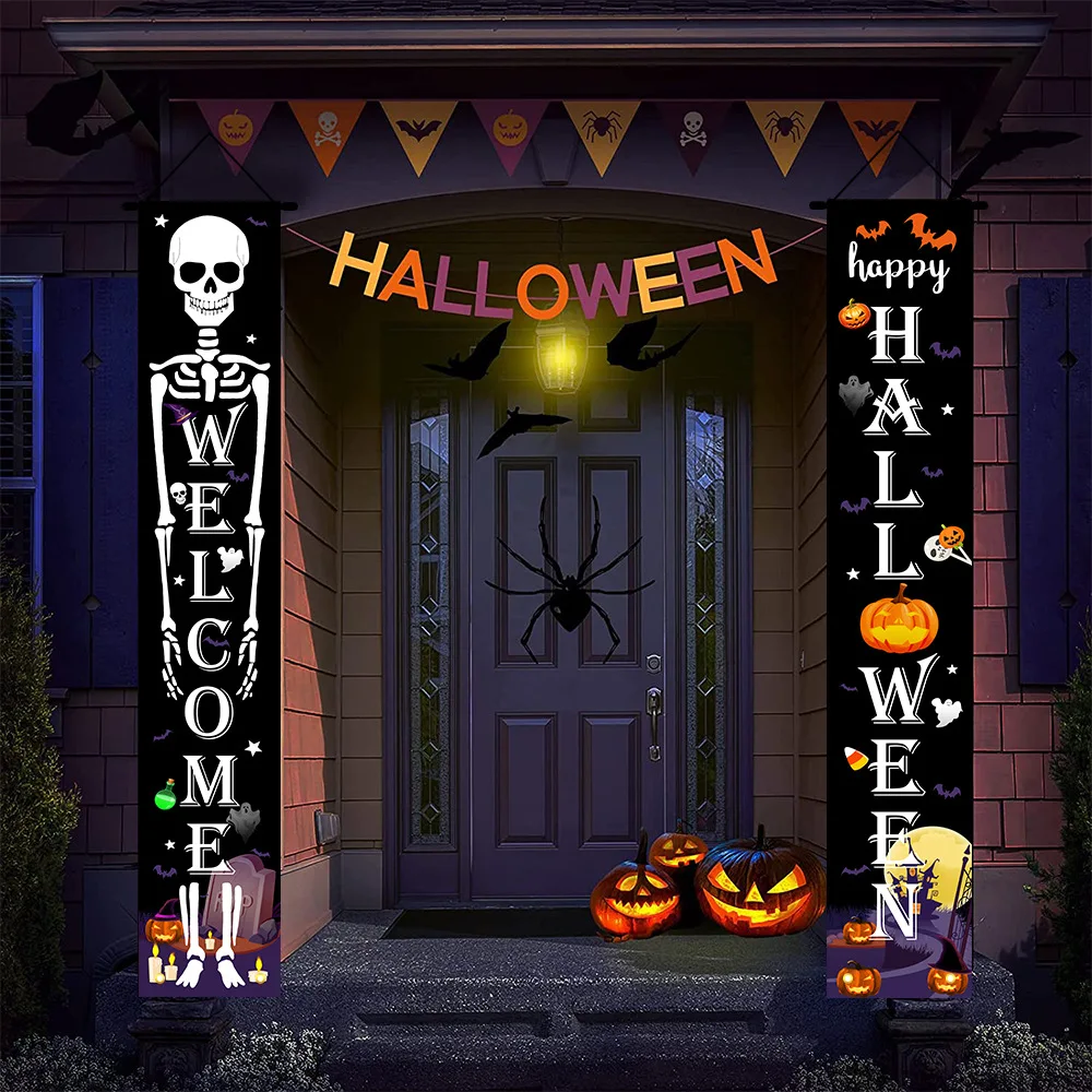 Halloween Hanging Door Curtain Banner Outdoor Decorations Front Door Banners Trick Or Treat Hanging Horror Party Supplies