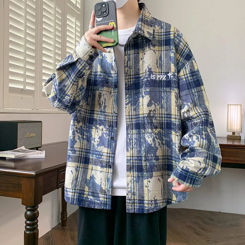High Quality Men's Long Sleeve Plaid Shirts Jacket 2026 Spring Autumn Loose Button Coats Youth Streetwear Checkered Top Clothing