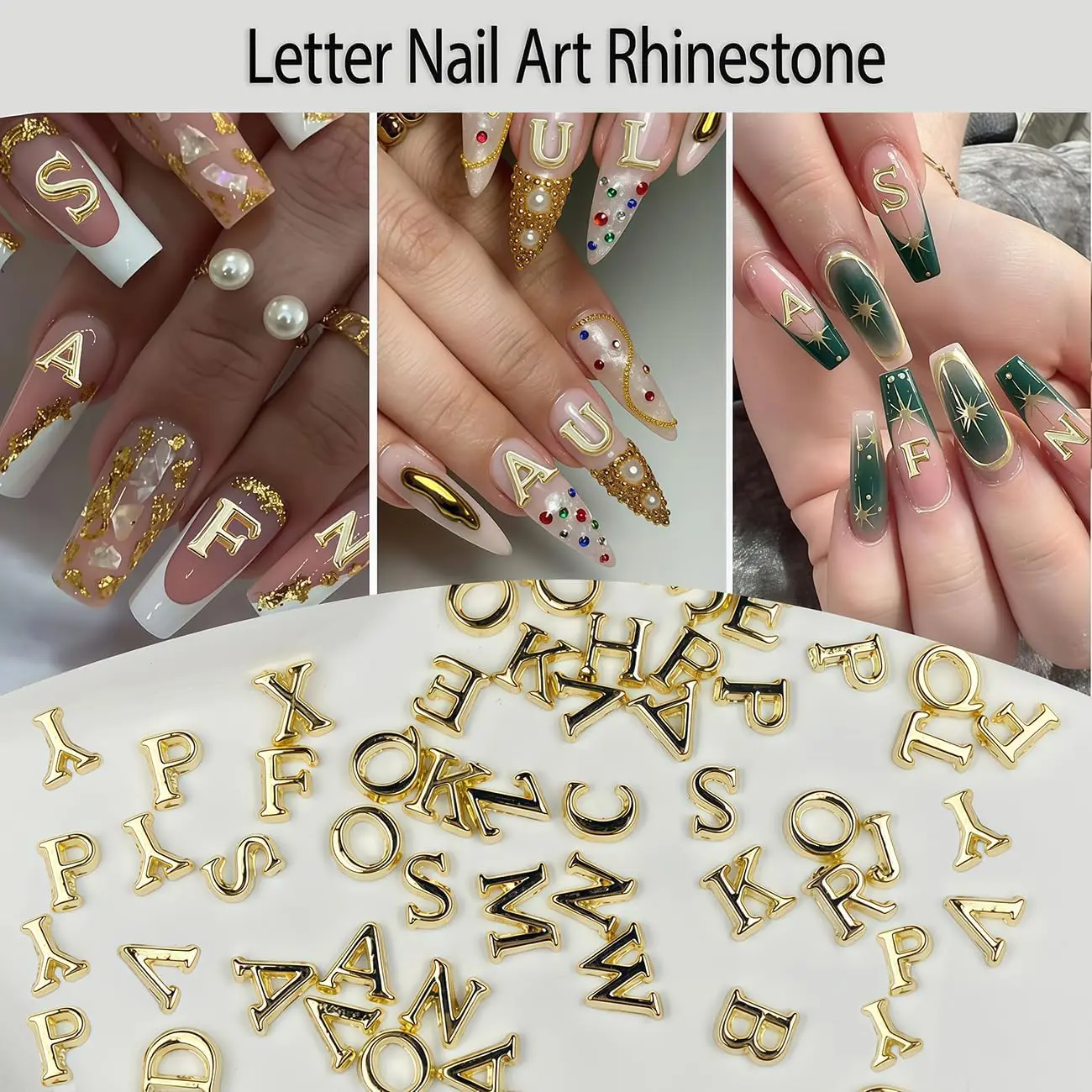 26 sztuk/zestaw Złote Srebrne Litery A-Z Ozdoby do Paznokci ze Stopu, Brokatowe Akcesoria do Manicure 3D, Dekoracje Alfabetu, Biżuteria do Paznokci DIY z Literami