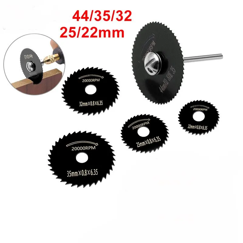 HSS Electric Cutting Saw Blade Set 6PCS 22-44MM Mini Circular Ultra Thin 3.2MM Rod Woodworking Metal Tools Grinder Accessories