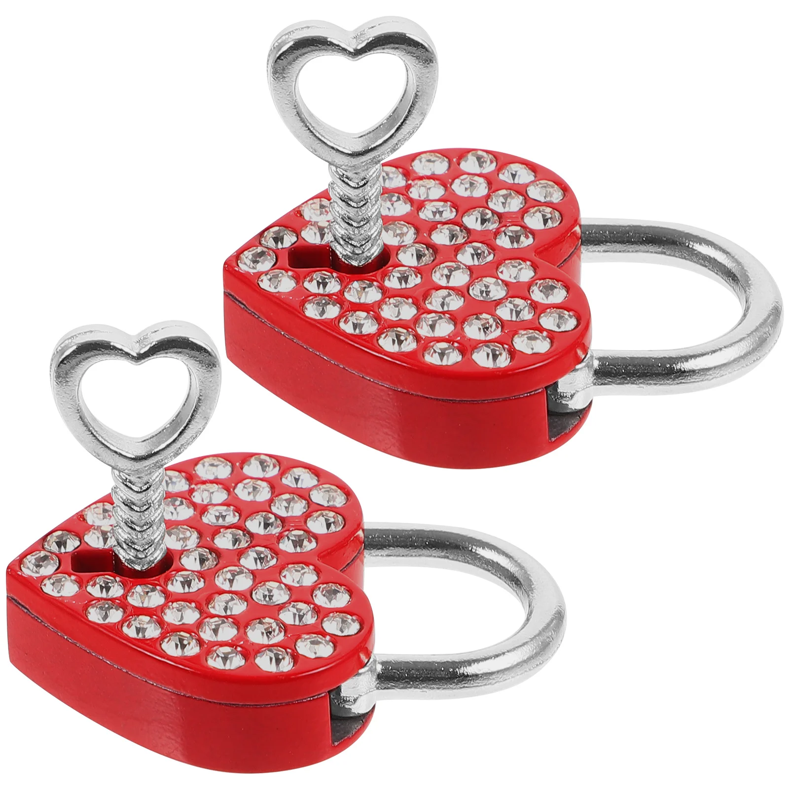 

2Sets Heart Shaped Lock Rhinestone Decor Alloy Padlocks for Couples Lock Luggage Secure Padlocks for Travelling