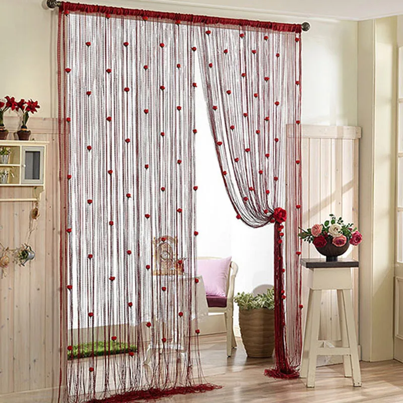 1*2m Window Rose String Curtain Flower Door Thread Curtain Hanging Curtain Valance Divider Decorative For Bedroom Wedding Party