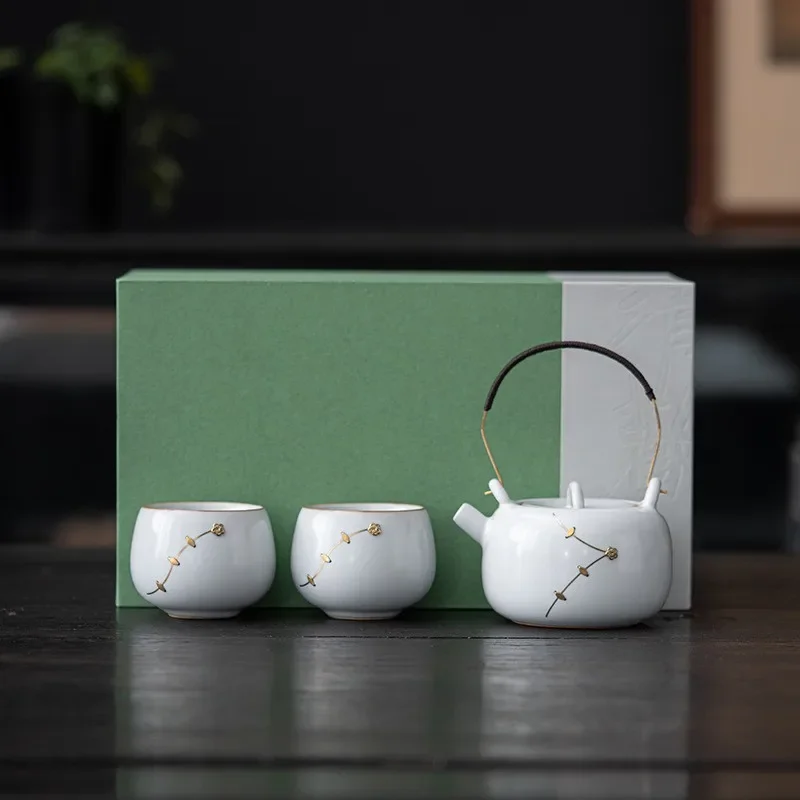 Chinese Teaset Nail Craftsmanship Ru Kiln One Pot Two Cups Kung Fu Tea Set Pieces Can Be Opened to Raise Handle of the Teapot