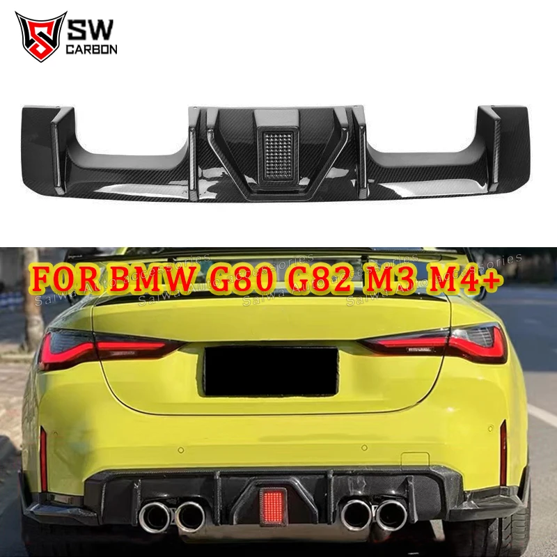 Carbon Fiber Rear Diffuser With Lights For BMW G80 M3 G82 G83 M4 2021+ Car Rear Bumper Lip Chin Splitter Spoiler Body Kit