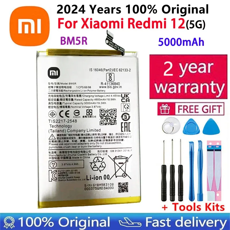 

2024 Years 100% Original High Quality BM5R 5000mAh Battery For Xiaomi Redmi 12 Mobile Phone Replacement Batteries +Fast Shipping