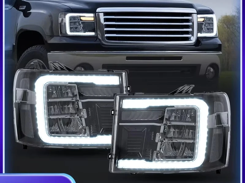 LED Headlights Modified LED Headlight Assembly With Sequential Turn Signal For GMC Sierra SLE1500 07/13