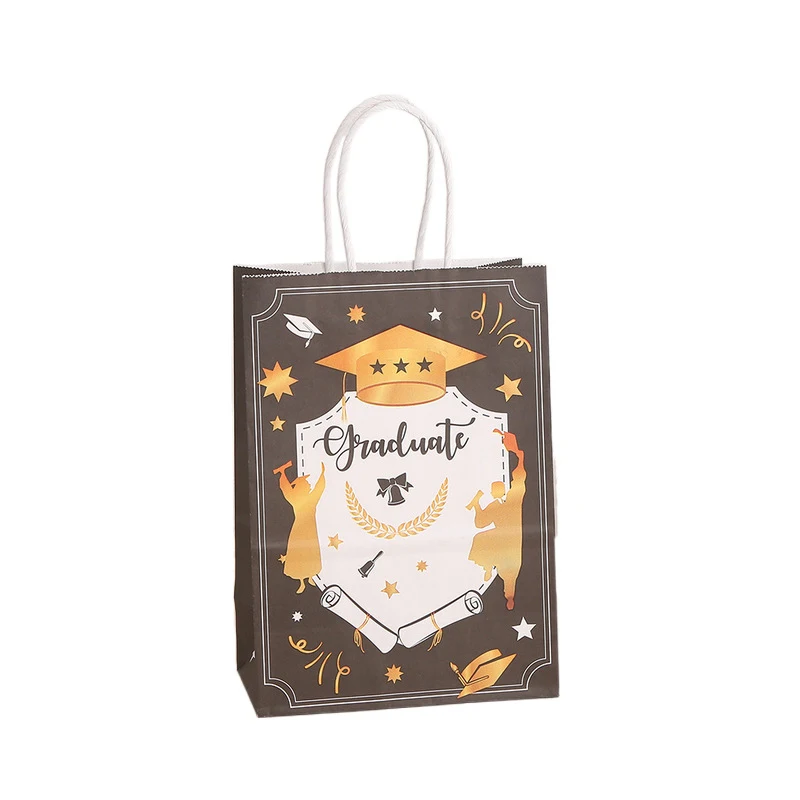 4pcs Black Graduation Season Theme Paper Gift Bag Congrats Grad Candy Packing Bag 2024 Congratulation Graduation Party Decor