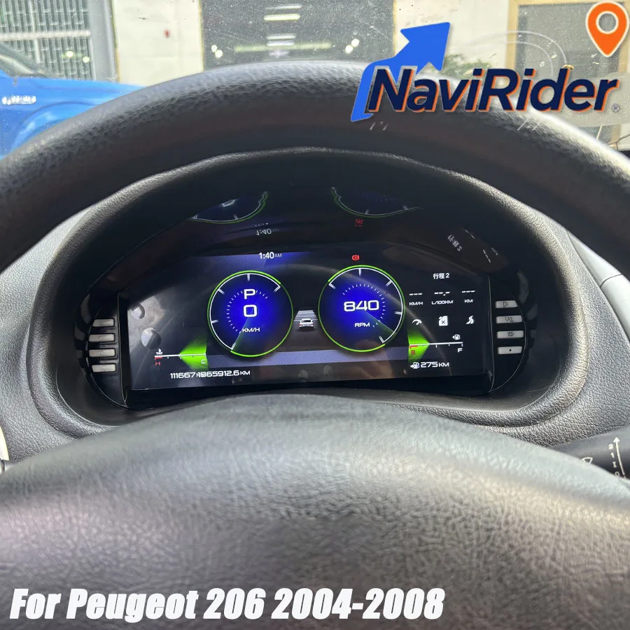 Panneau de tableau de bord numérique LCD 12,3" pour Peugeot 206 2004-2008, tableau de bord, compteur de vitesse, cockpit virtuel, Carplay sans fil, Auto