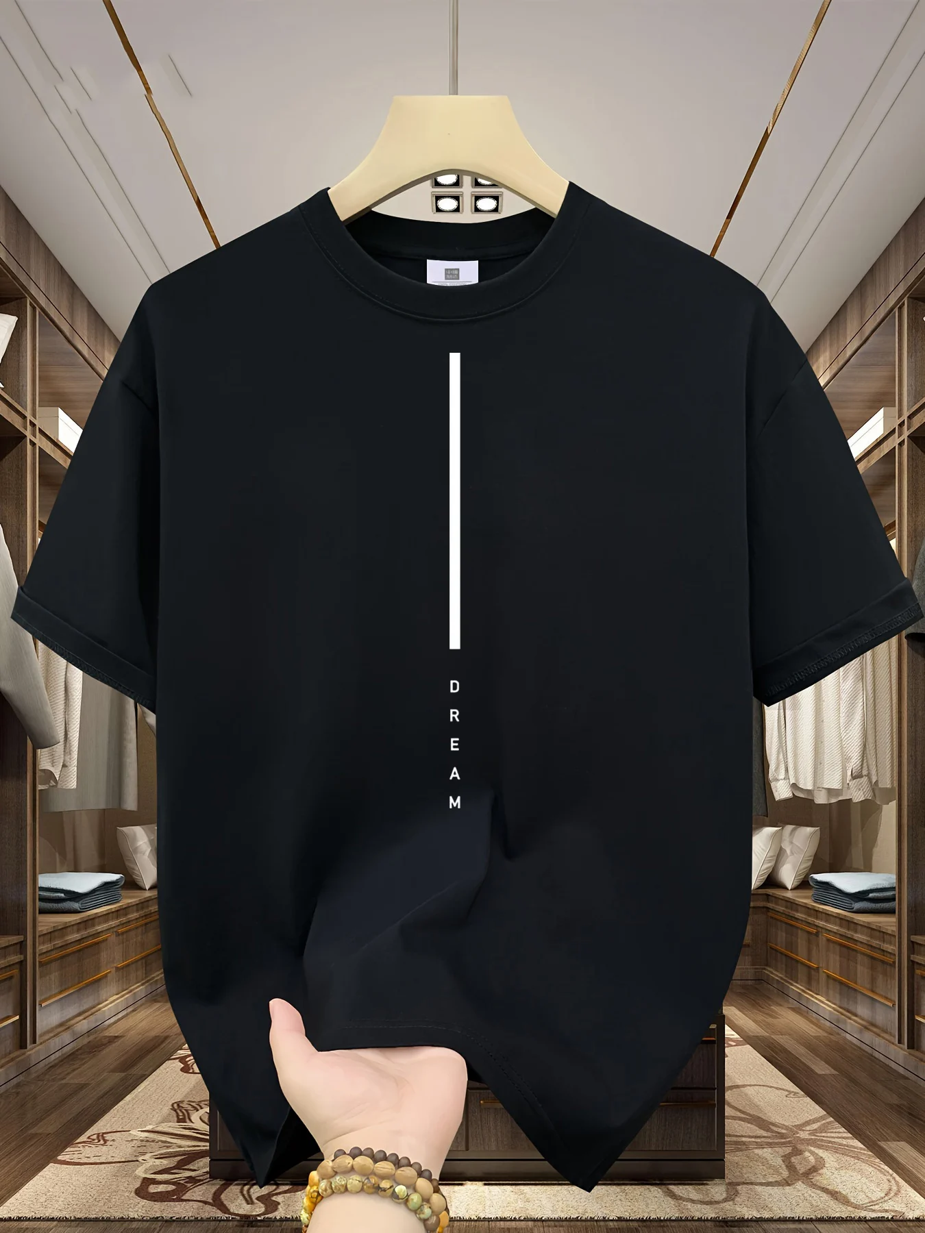 Men's summer 100% cotton fashionable casual loose sports DREAM letter printed round neck short sleeved T-shirt top