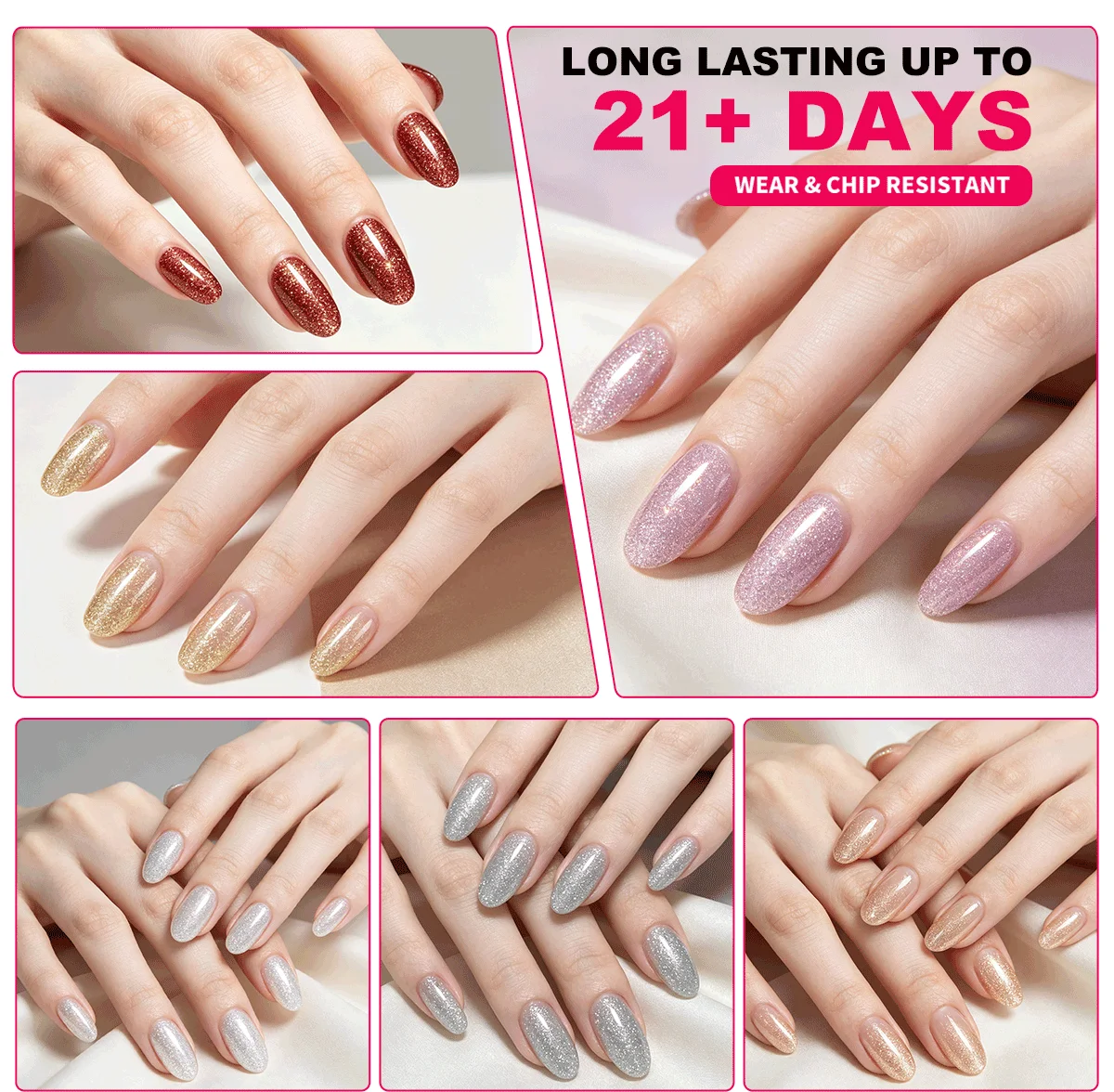 LIMEGIRL 3-IN-1 Glitzer One-Step Gel-Nagellackstift, keine Grundierung oder Top Coat erforderlich, schnelltrocknend, langanhaltend, UV-LED Glitzer-Nagelgelstift – Detail 8