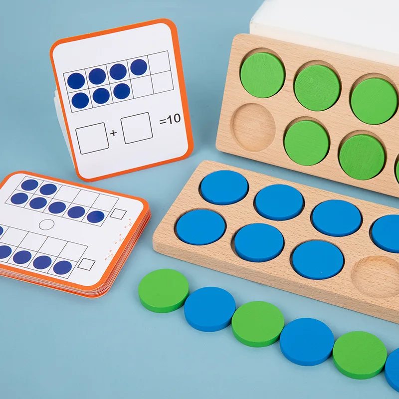 Wooden Montessori Ten-Frame Math Toys Preschool Children Math Number Sense Counters Enlightenment Kids Early Educational  Games