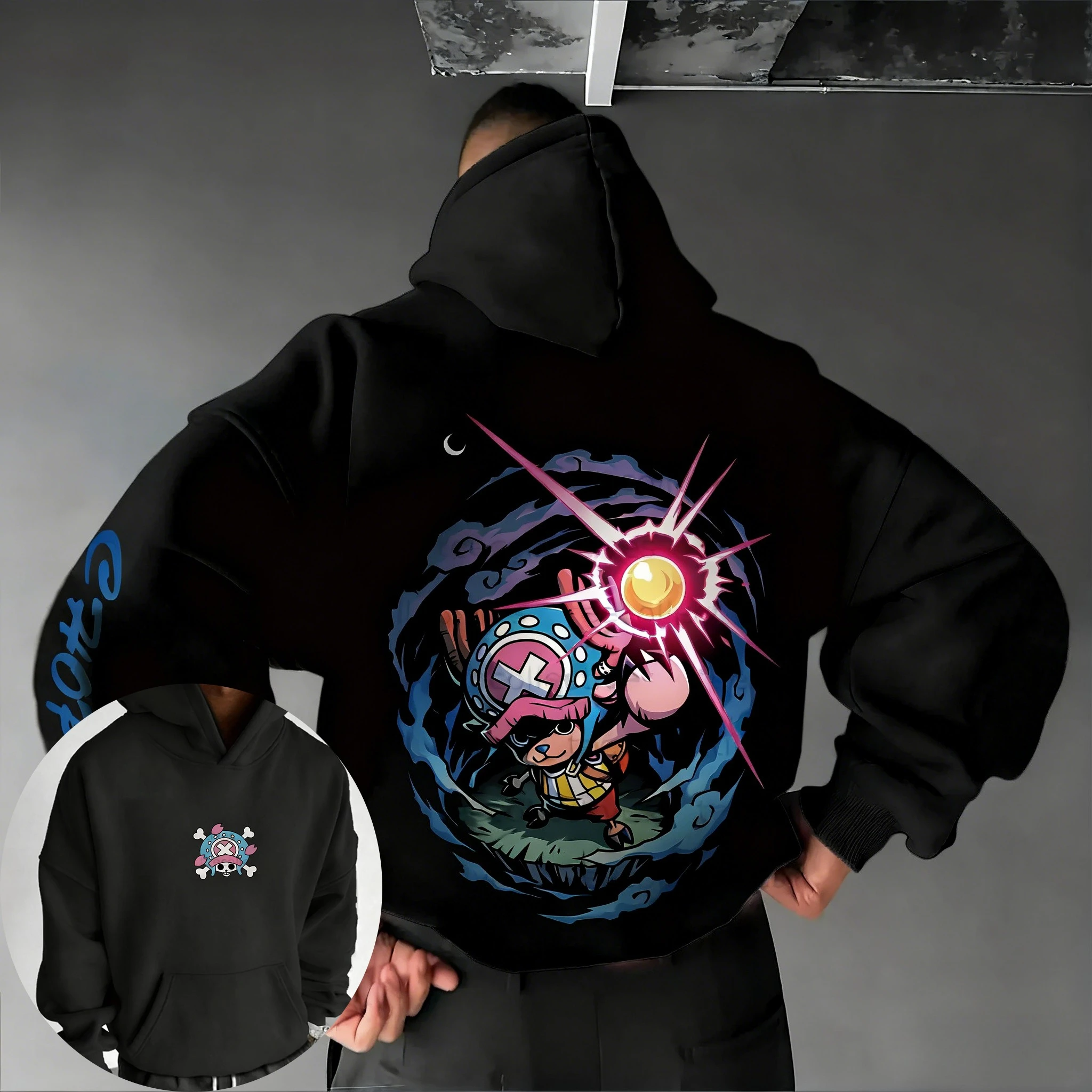 ONE PIECE Anime Tony Tony Chopper Impresso Moletom Com Capuz Outono/Inverno Masculino Novo Solto Casual American Street Hip Hop Pai Criança Top