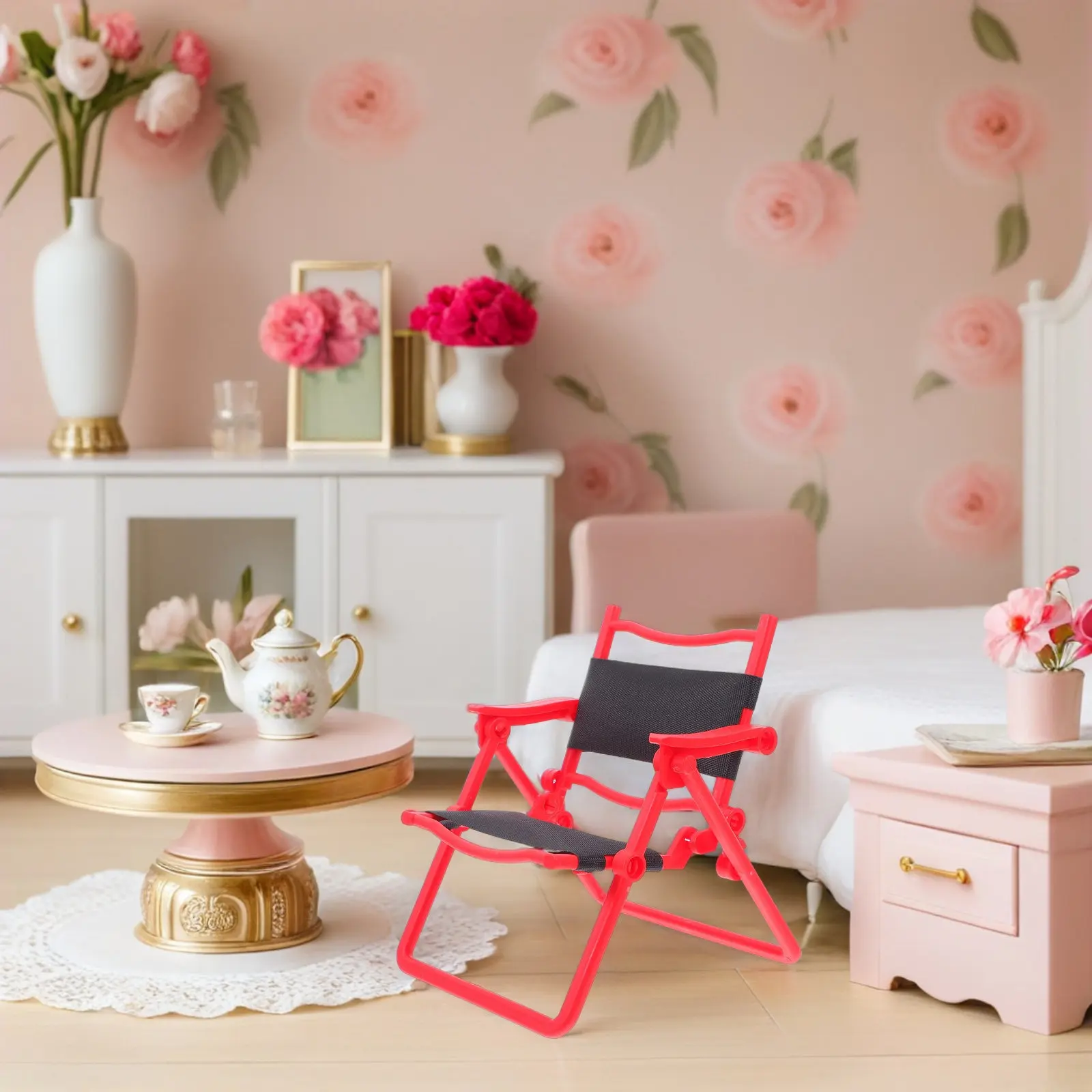 

Набор из 4 миниатюрных складных стульев: реалистичные пляжные шезлонги для кукольного домика, портативная складная мебель для улицы и бассейна