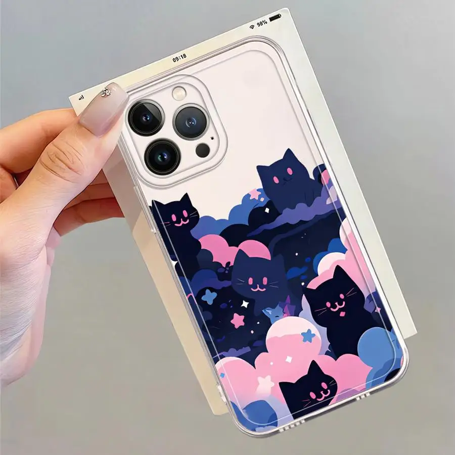 

Soft Phone Cover Case for iPhone 17 Pro Max 7 8 12 Mini 14 Plus Air 11 16 XS Max 15 XR 13 Pro Cartoon Cat