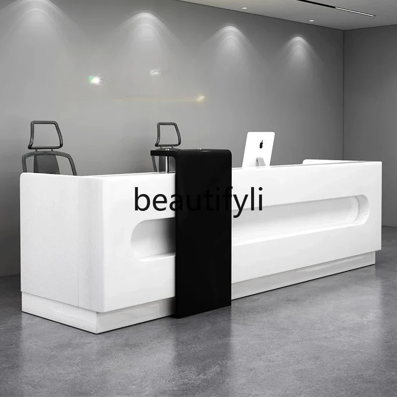 

zzqPainted white Reception Desk Company Desk Simple Modern Beauty Salon Counter Cashier Hotel Bar