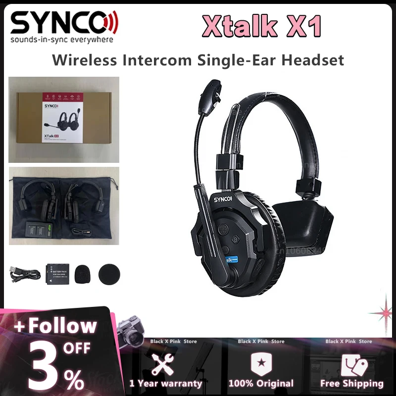 In stock Synco Xtalk X1 Wireless Intercom Communication Headset Full-Duplex Remote Ear Headphone Microphone for Filmmaking