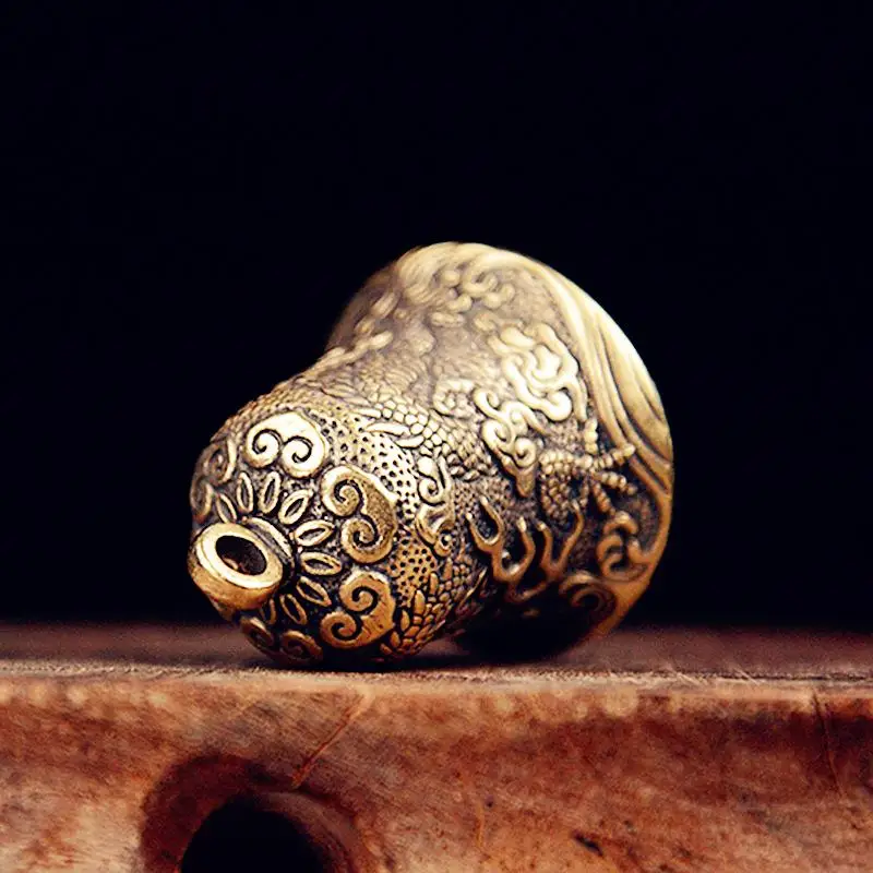 Vintage Brass Bell Carved Dragon Totem Exquisite Crafts Collectibles Hanging Ornament Chinese Feng Shui Desktop Decoration