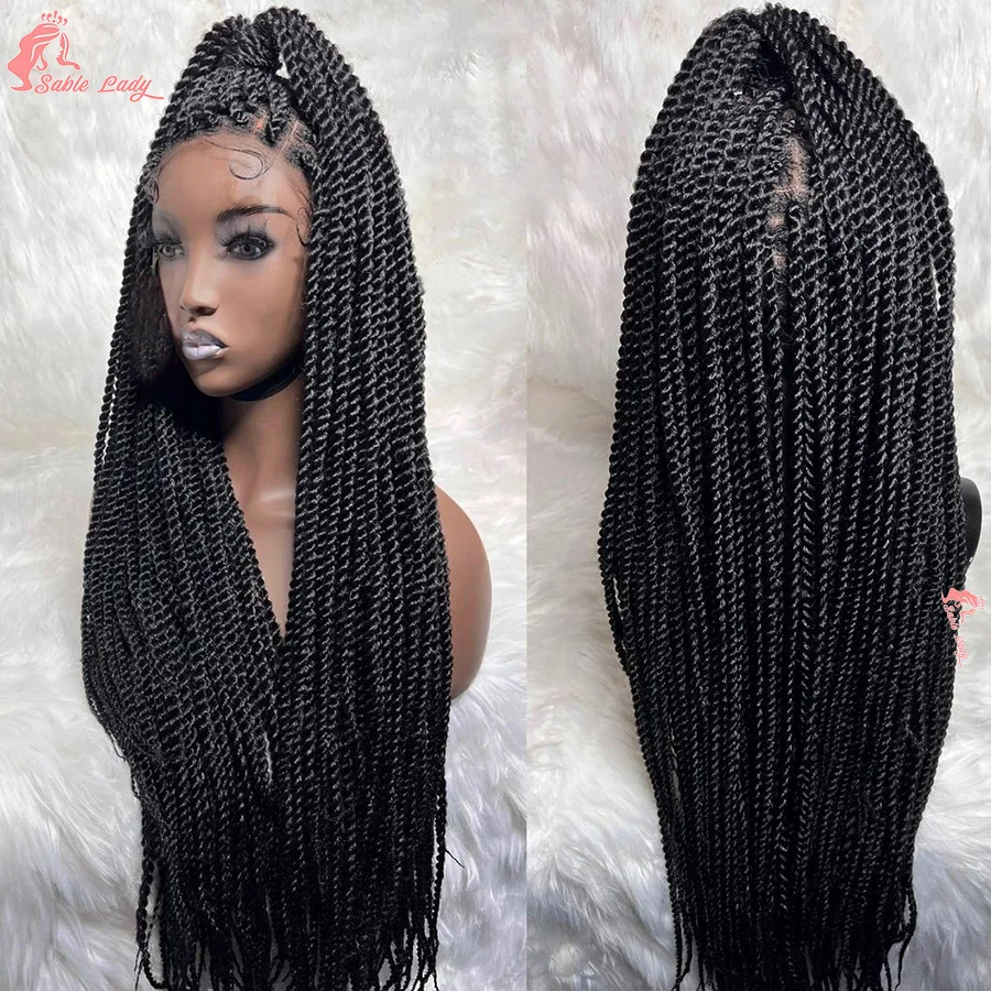 Synthetic Twisted Braided Wig Goddess Full Lace Small Box Knotless Braids For Black African Women Long 36 inch Senegalese Twists