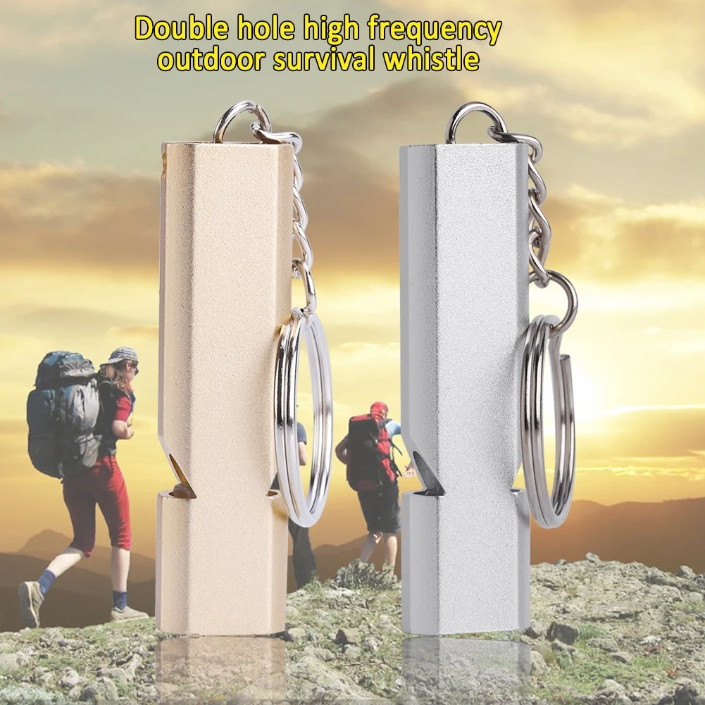 tool whistle lound version 2 Colors Aluminium Alloy Double Hole Emergency Survival Whistle with Keychain Outdoor Accessory