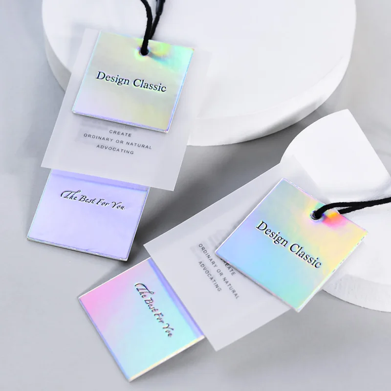 Free Design & Shipping Customized Good Quality Thick and Transparent Clothing Tags Swing Tags Sets Garment Price Label