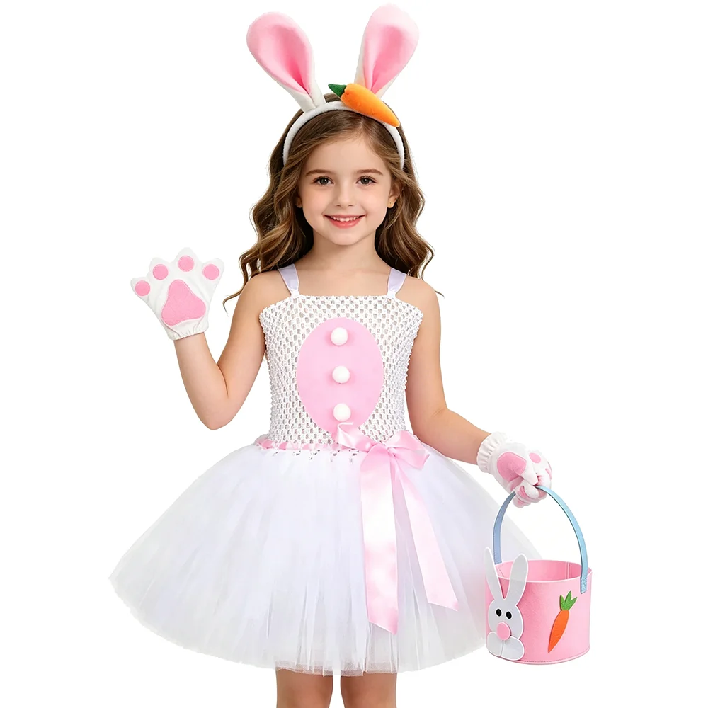 

Baby Girls Easter Bunny Tutu Dress for Kids Little White Rabbit Halloween Costume Children Easter Holiday Clothes with Ears Tail
