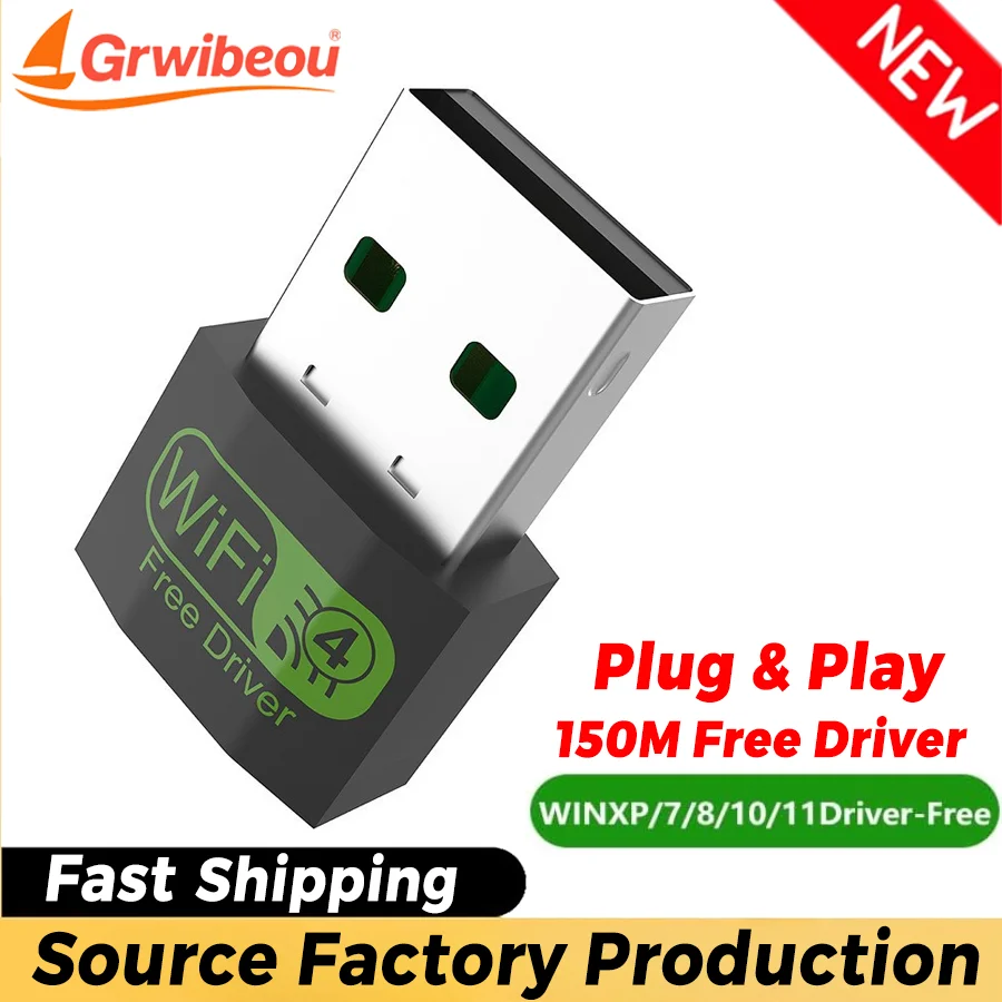 Grwibeou Wifi USB Adapter 150Mbps High Speed Wireless Dongle Free Drive Network Card USB 2.0 for Laptop PC/Laptop/Desktop