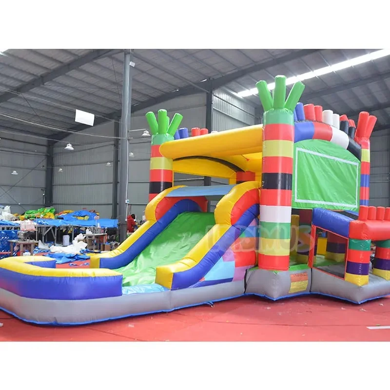 Inflatable Castle Block Building Theme Bouncy Castle Inflatable Bounce House Combo Blocks Inflatable Bouncer With Dry Wet Slide