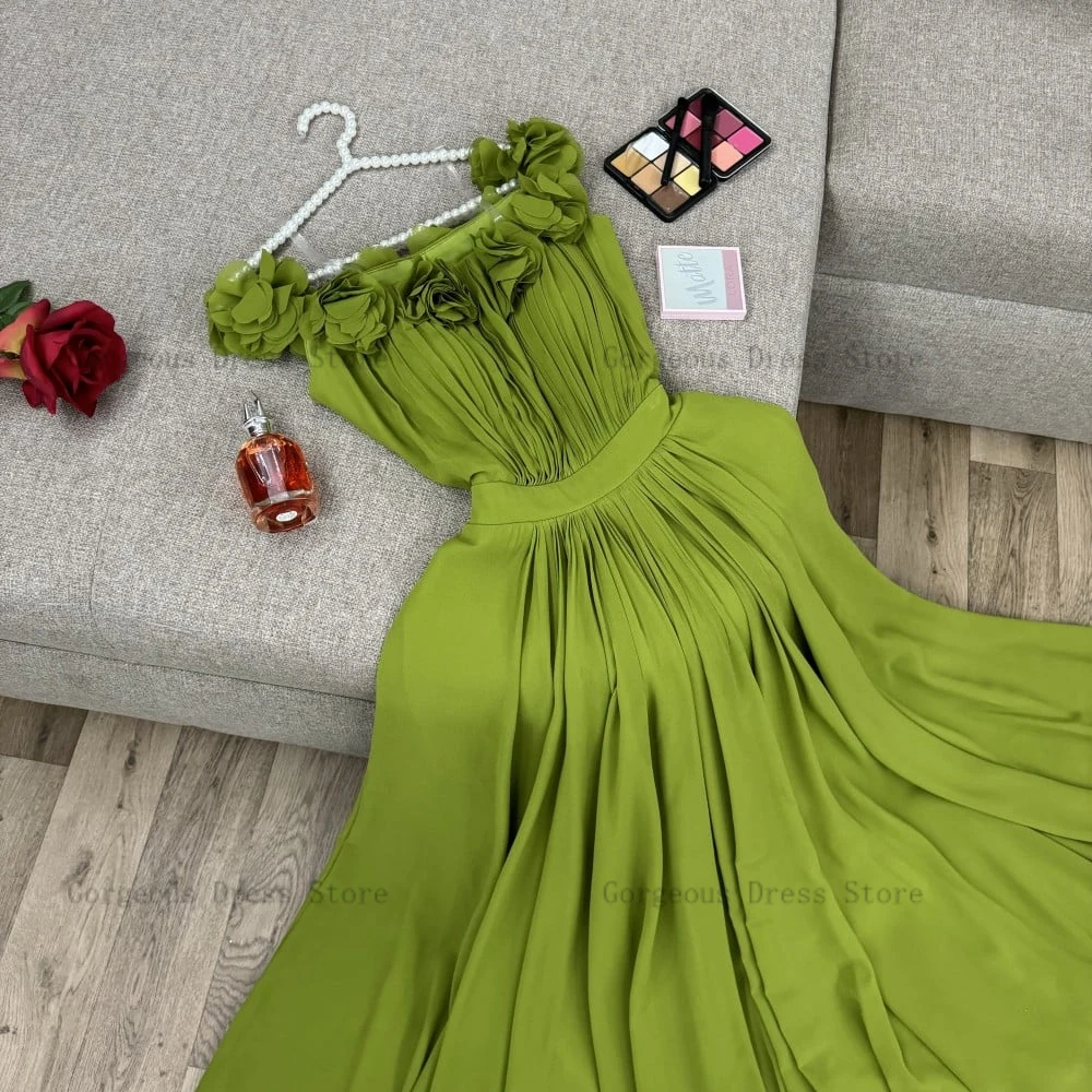 Elegant Off Shoulder Evening Dresses Chiffon Formal Occasion Prom Gowns Flowers Floor Length Party Dress 2024 فساتين السهرة