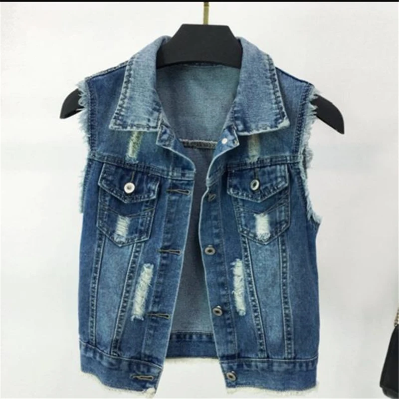 Hot Sale Spring Denim Vests Female Hot Sale Autumn Denim Vest Mezclilla Waistcoat Mezclilla Jackets Woman Veste Manteau Abrigo