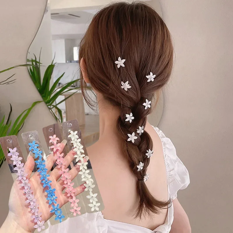 

10PCS/Set Hair Clip Braided Hair Small Flower Hair Buttons Hairpin Girl Cute Headdress Girl Mini Hair Claw Hair Accessories