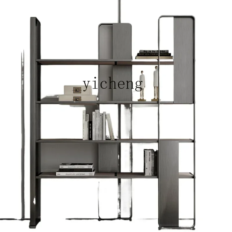 High-End Bookshelf Storage Floor Wall Living Room Stainless Steel Modern Simple Open Display Stand