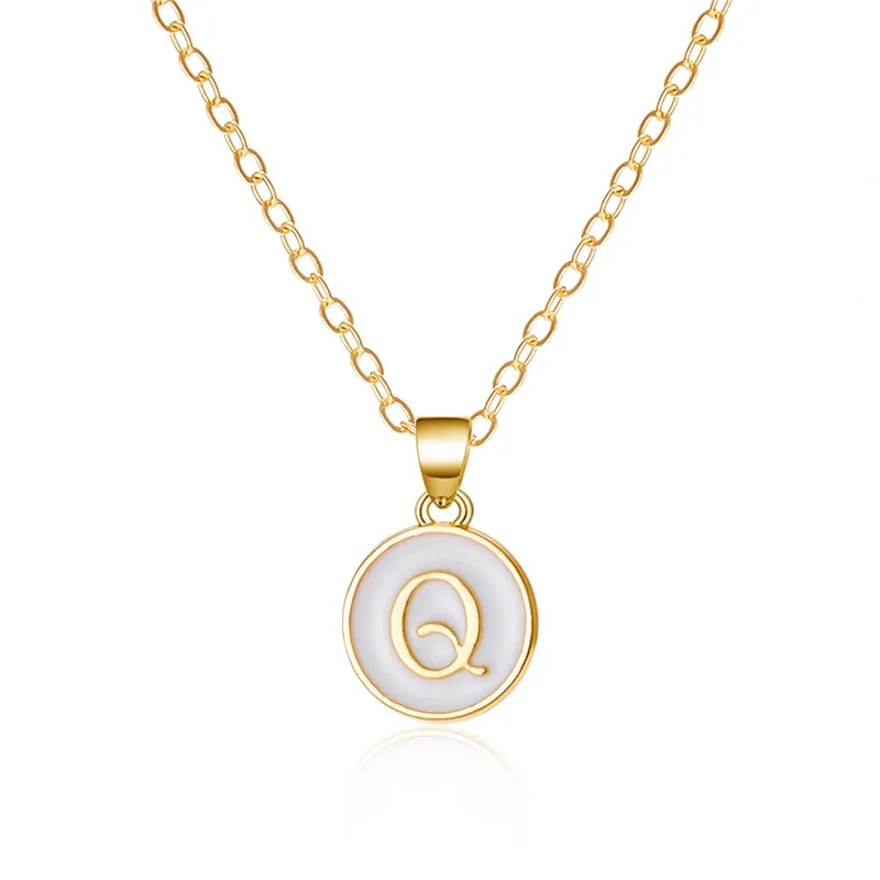 Mode A-Z 26 Buchstaben Halskette Für Frauen Exquisite Initialen Name Runde Emaille Anhänger Schlüsselbein Kette Choker Halsketten Schmuck – Detail 27