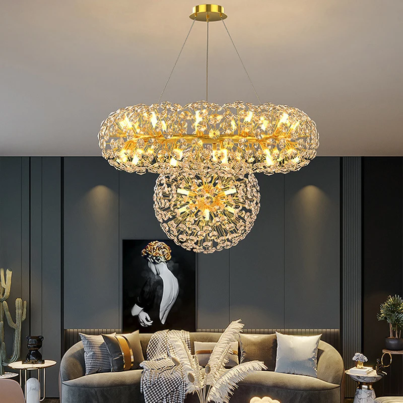 Dandelion chandelier living room, 2022 trend new dining room lamp, golden girl bedroom chandelier, D80CM/D100CM