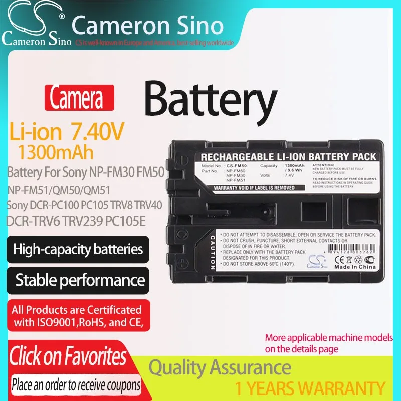 CS  Camera Battery for sony NP-FM30 FM50 FM51 QM50 QM51 Fits DCR-PC100 -PC105 TRV8 TRV40 TRV438E PC115E TRV230E TRV6 TRV239 A1U