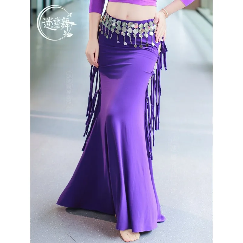 Customized Belly Dance Skirt Tassel Long Dress Eastern Dance Clothes Performance Dress Bottom Fish Tail Skirt Female Sexy
