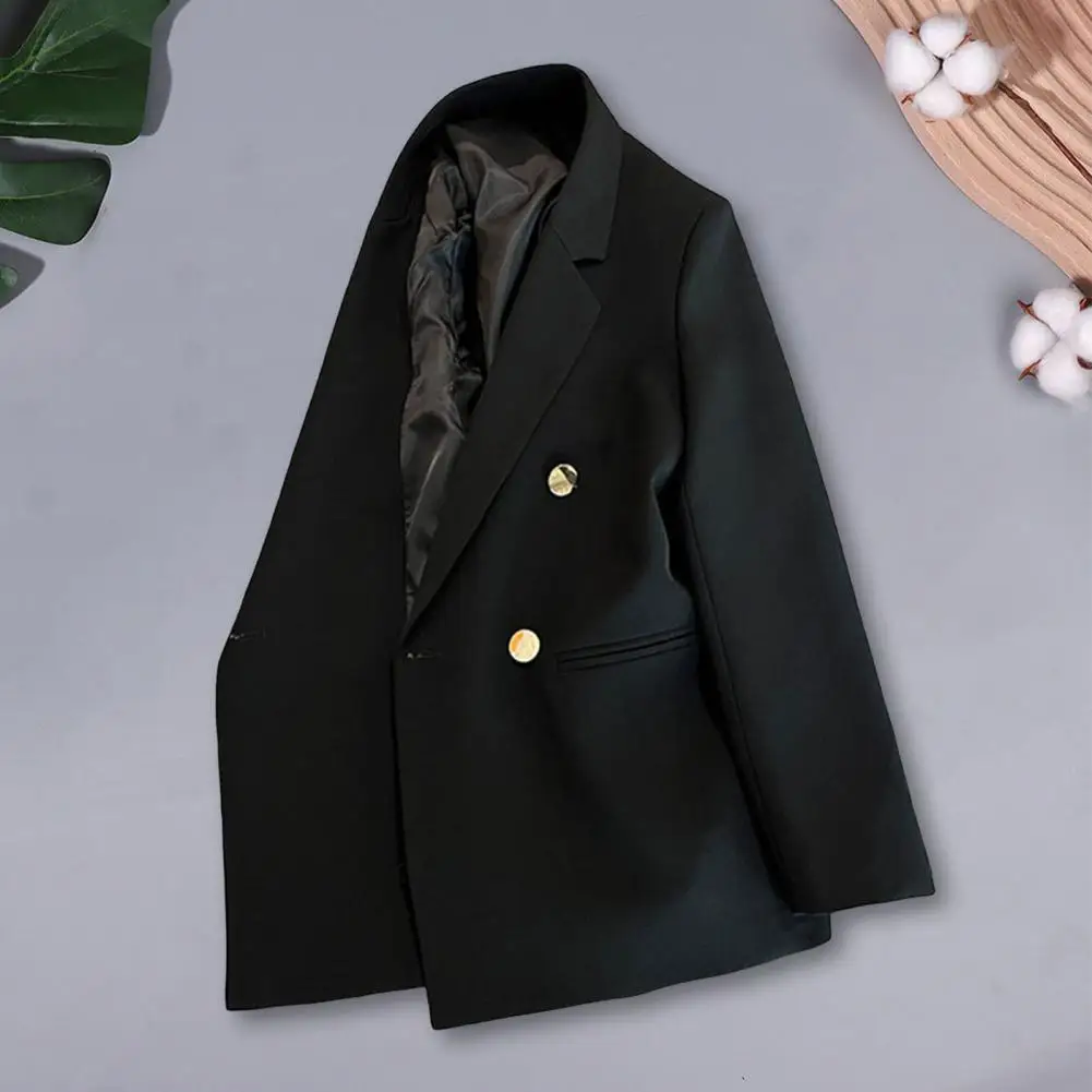 vSpring Autumn Suit Coat Lapel Long Sleeve Double Breasted Suit Jacket with Pockets Solid Color Loose Fit Business Outwear