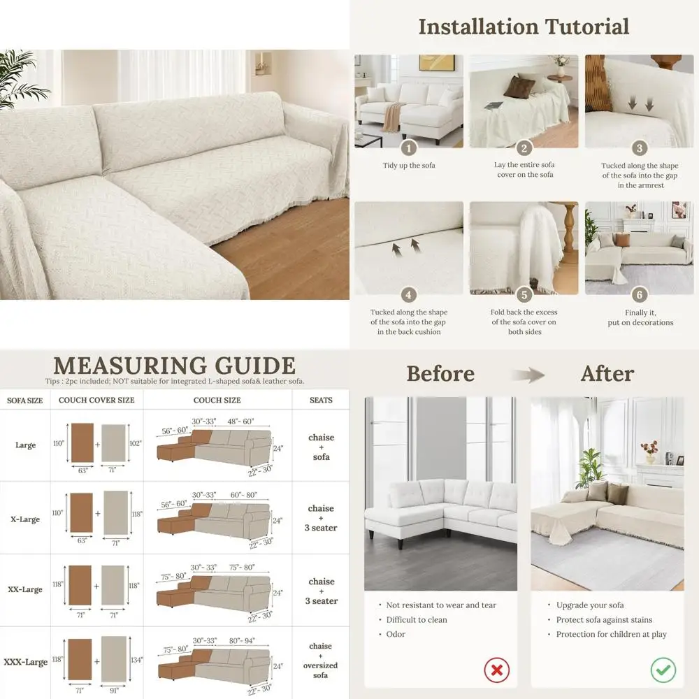 

Pet-Friendly L-Shaped Sectional Sofa Covers, 2-Piece Couch Blanket Protector for Furniture