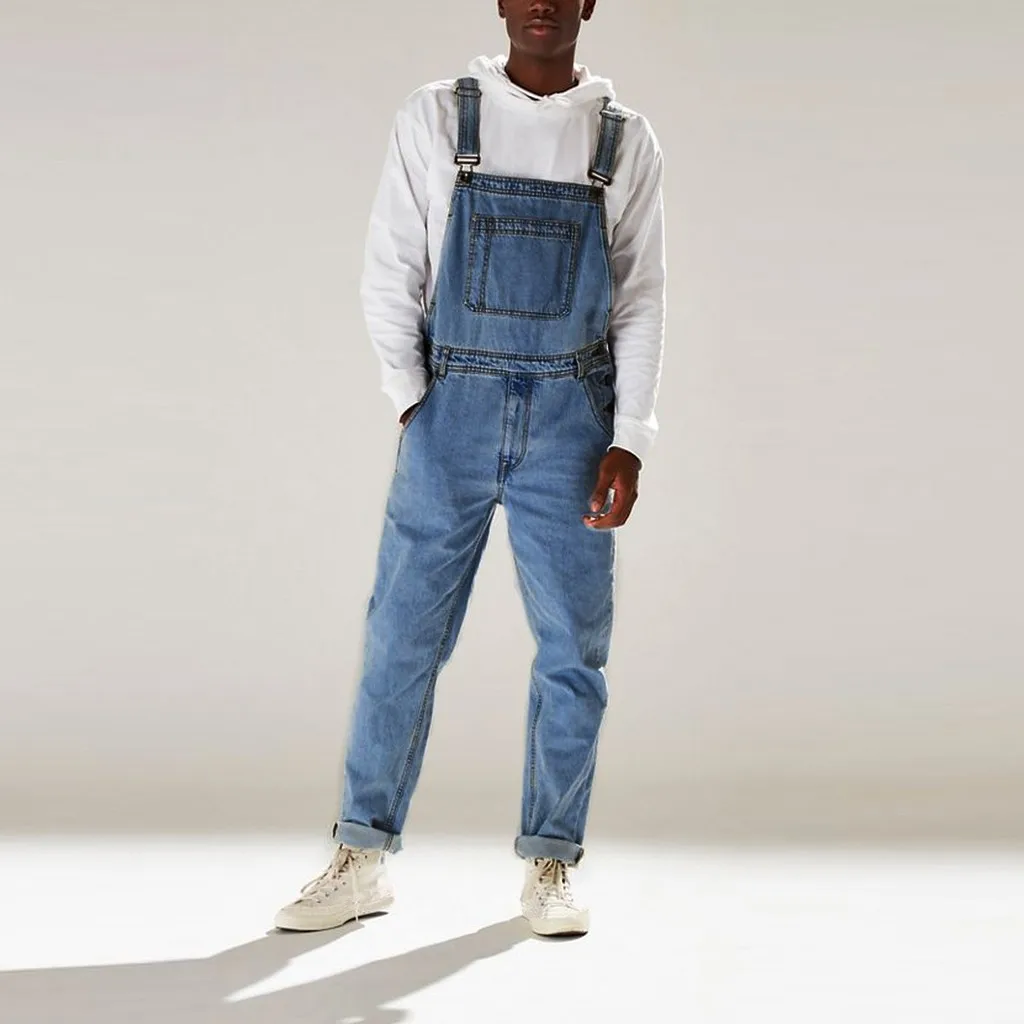 

Fashion Male One Piece Pants Jeans Streetwear Mens Pocket Fashion Simple Jeans Overall Jumpsuit Streetwear Summer Spring